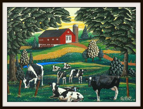Colorful And Whimsical Folk Art Print Of Barncows In Etsy
