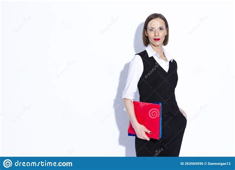 Women In Business Portrait Of Winsome Positive Confident Caucasian Business Woman In White