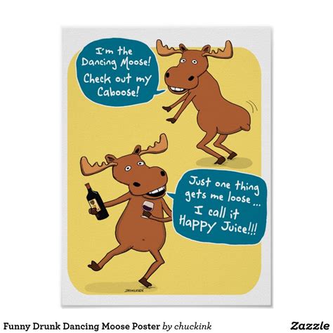Funny Drunk Dancing Moose Poster Moose Birthday Dog Birthday Card