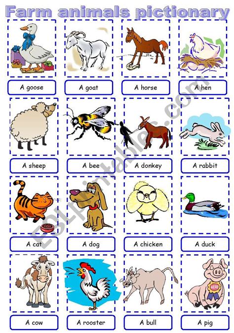 English Worksheets Farm Animals Pictionary