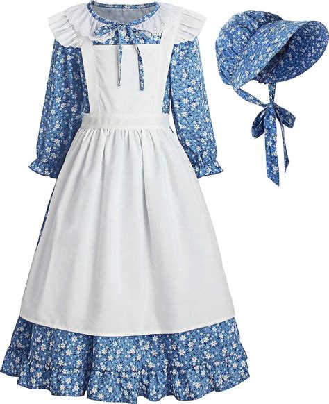 Relibeauty Pioneer Girl Dress Colonial Prairie Costume Blue Amazonca