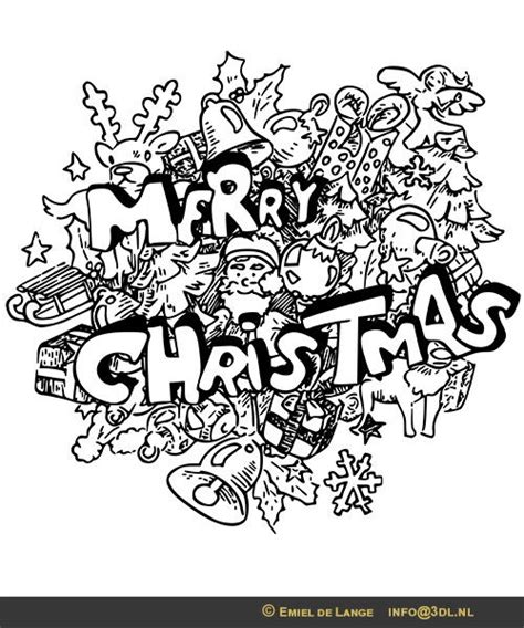 Leuke kleurplaat met kerst elementen. In grafische doodle / vector art