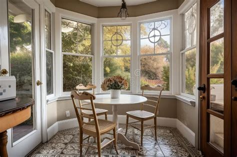 Breakfast Nook With Table And Chairs Overlooking Patio And Garden
