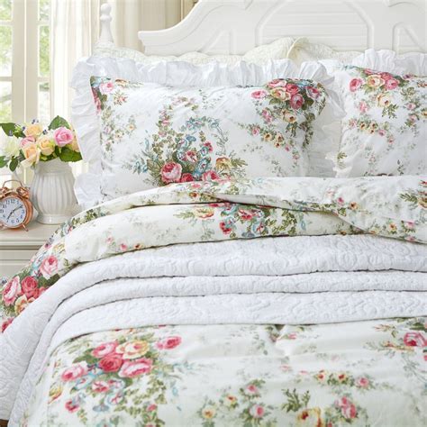 3pcs Farmhouse Floral Ruffle Bedding Set Vintage Rose Floral Duvet Cover Set 100 Cotton