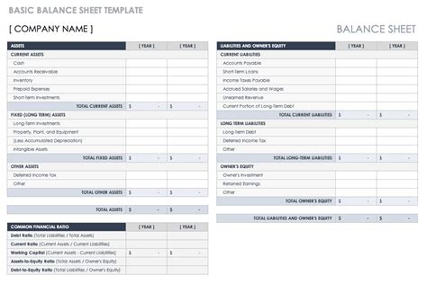 Free Balance Sheet Templates Smartsheet
