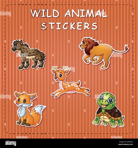 Cute Wild Animals Cartoon On Sticker Stock Vector Image And Art Alamy