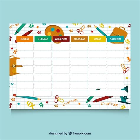 Calendario Escolar Para Organizar Actividades Vector Gratis