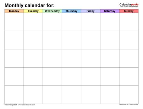 Monthly Calendar Templates For Microsoft Word