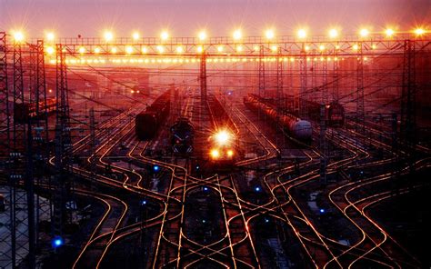 Wallpaper Digital Art Cityscape Night Reflection Railway