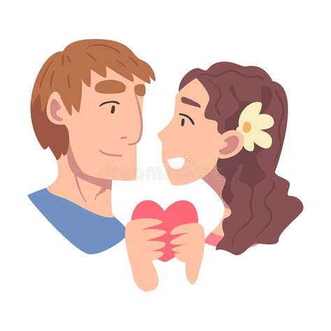 enamored couple in love holding heart feeling devotion vector illustration stock vector