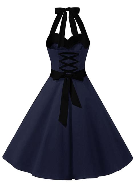 50s Rockabilly Style Halter Dark Blue Polka Dots Vintage Dress On Luulla