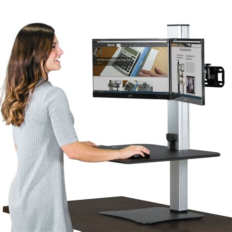 victor dc450 high rise electric dual monitor standing desk workstation 28w x 23d x 20 25h