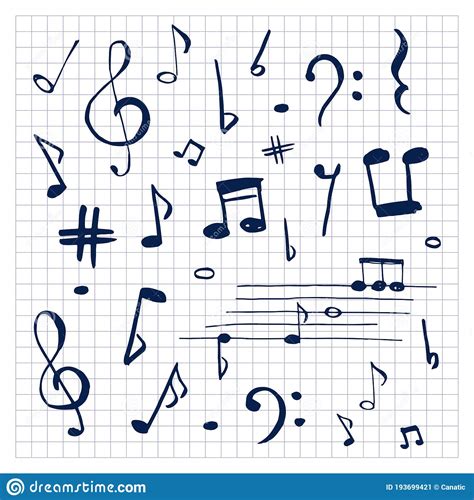 Notes Set Of Musical Signs Music Note Doodle Hand Drawn Vector