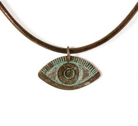 Greek Evil Eye Necklace Large Evil Eye Pendant Patina Etsy