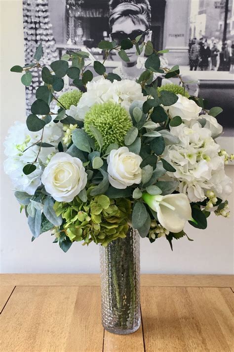 Extra Large Artificial Flowers Vase Arrangement White Green Etsy