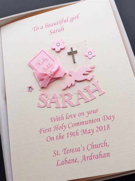 Girls Personalised First Communion Card Name And Dove Communion