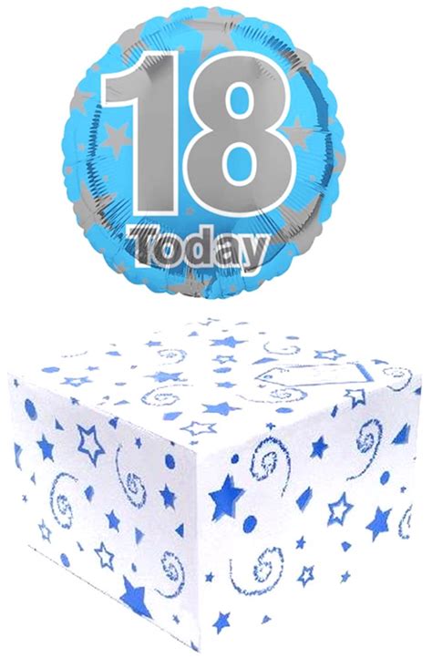 Round 18 18th Birthday Foil Helium Balloon In Box Age 18 Male Blue Stars