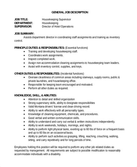 Housekeeping Supervisor Job Description