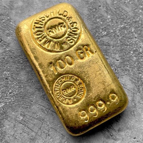 Rothschild Gold Poured Bar 100 Gram 9999 Fine 3215 Oz Coinwatchco