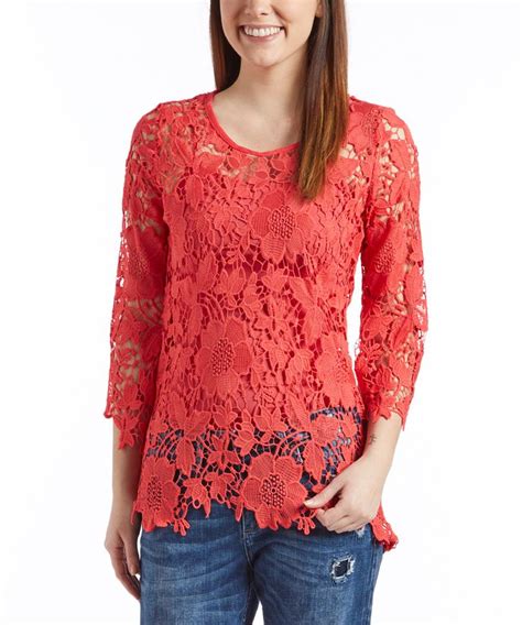Simply Irresistible Coral Lace Three Quarter Sleeve Top Three Quarter