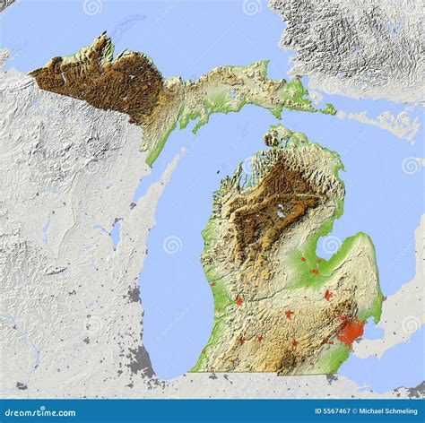 Michigan, Relief Map Royalty Free Stock Photography - Image: 5567467