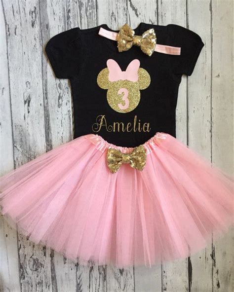 Pink And Gold Personalized Minnie Mouse 3rd Birthday Shirt And Tutu