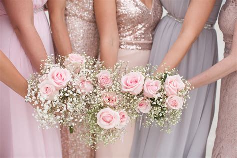 Pink Rose And Babys Breath Bridesmaid Bouquets