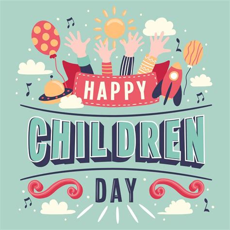 Childrens Day Hand Lettering Vector Background Happy Childrens Day