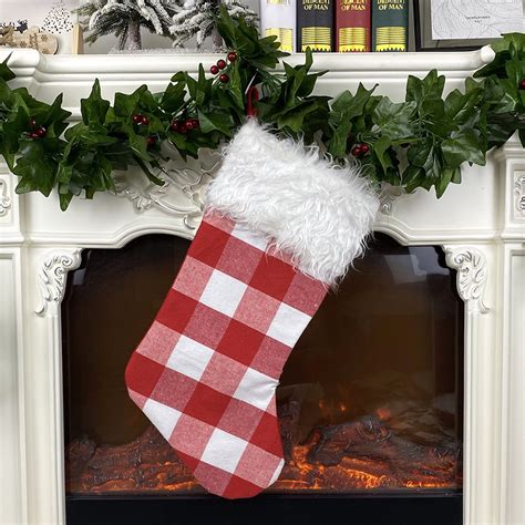 christmas stockings 19 large xmas stocking plaid plush faux fur cuff christmas stockings