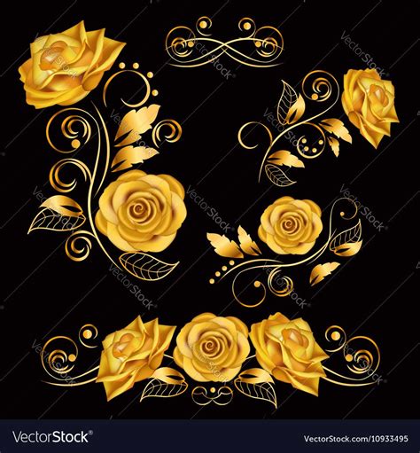 Flowers With Gold Roses Vector Image By Pepventura Illustration