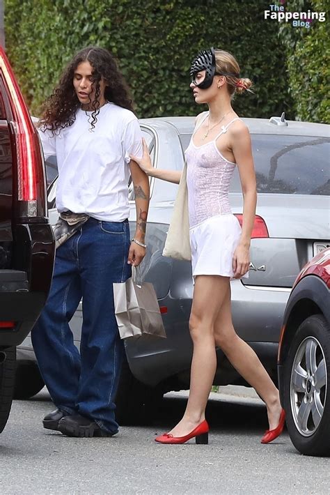 Lily Rose Depp Shows Off Her Nude Tits In A White See Through Topas She Steps Out With 070 Shake