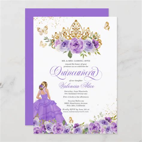 Butterfly Quinceañera Purple Watercolor Flowers Invitation Zazzle