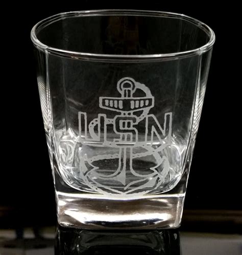 Us Navy Logo Etched Whisky Glass Kilts N