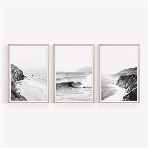 Coastal Set Of 3 Prints Black And White Beach Photos Etsy Australia