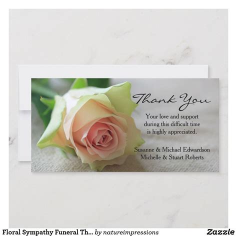 Floral Sympathy Funeral Thank You Pink Rose Funeral Thank You Cards