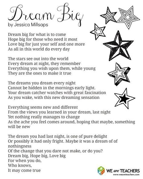 Dream Big Poem Poems For Middle School Poems For Students