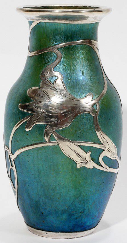 071002 Art Nouveau Silver Overlay Glass Vase H 5 3 4 Lot 71002