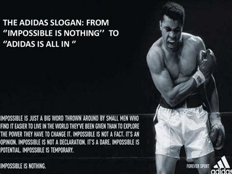 See more of adidas impossible is nothing on facebook. THE ADIDAS SLOGAN: FROM ''IMPOSSIBLE IS NOTHING'' TO ...
