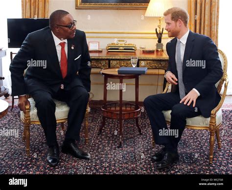 Prince Harry Meets The Prime Minister Of Dominica Roosevelt Skerrit At Buckingham Palace In