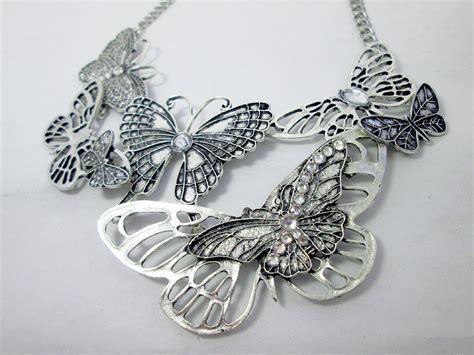 vintage style butterfly necklace retro silver butterfly etsy t necklace butterfly