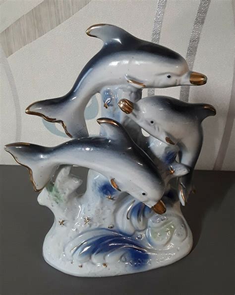 Vintage Hand Painted Dolphin Figurine Decor Animals Figure Collectibles