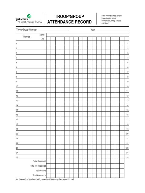 Girl Scout Attendance Sheet Fill Online Printable Fillable Blank
