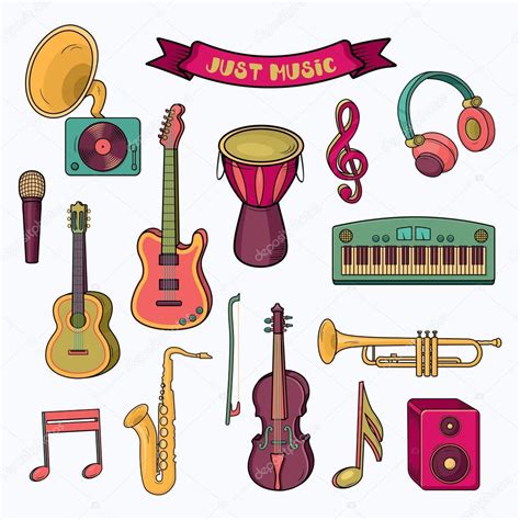 Instrumentos De Música Colorida De Dibujos Animados — Vector De Stock