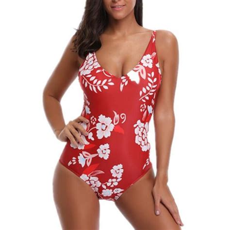 Womens Print Floral Bandage One Piece Padded Slim Beachwear Swim Wear