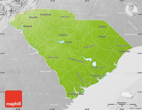 Physical Map Of South Carolina Lighten Desaturated