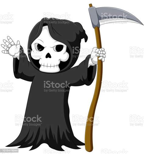 Cute Cartoon Grim Reaper With Scythe Stock Illustration Download