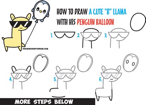 Learn How To Draw Cute Kawaii Llama With Sunglasses