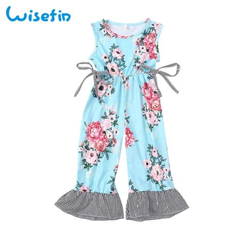 Wisefin Children Girls Floral Jumpsuit Summer Stripe Child Clothing