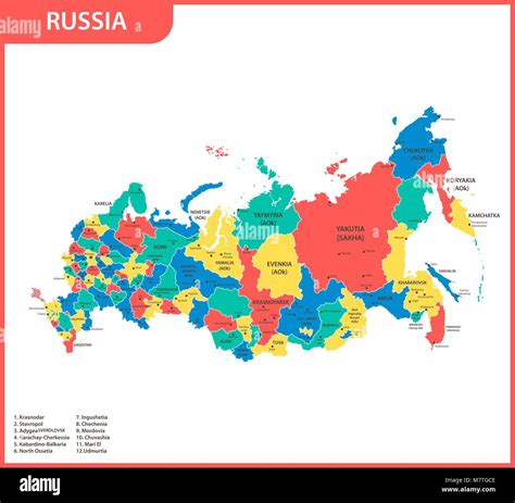 Die Detaillierte Karte Des Russland Mit Regionen Oder Staaten Und