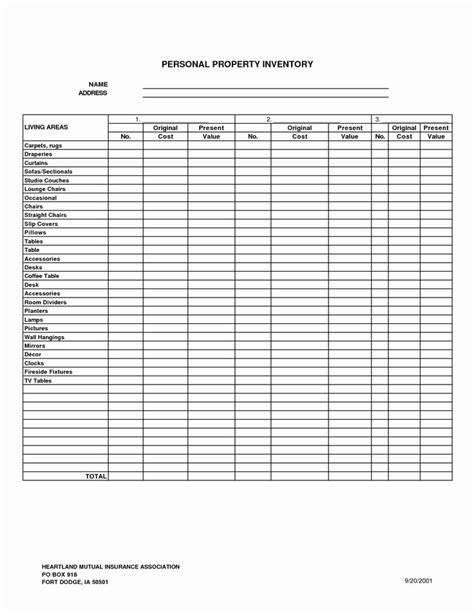 Printable Personal Property Inventory Form